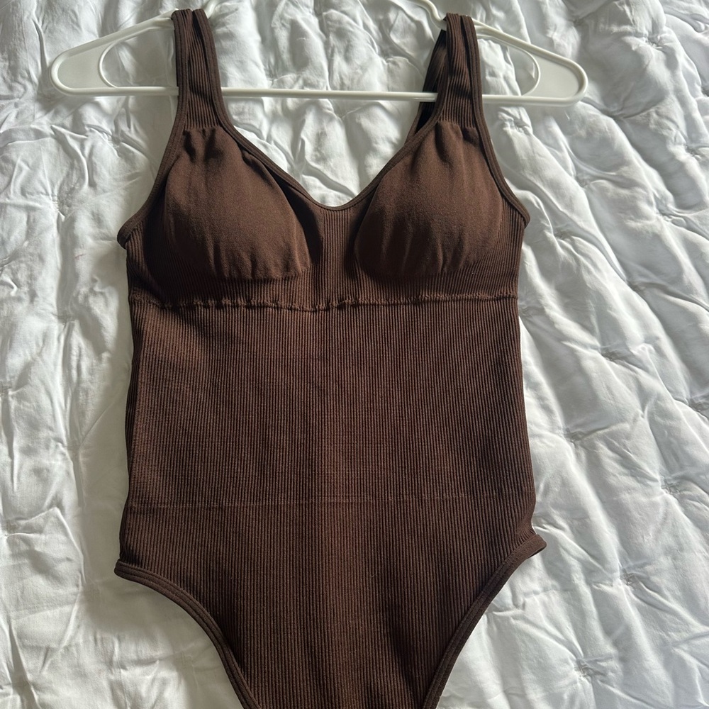 Brown Ribbed Bodysuit